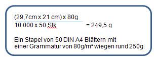 Rechenbeispiel: Gewichtsberechnung Papier