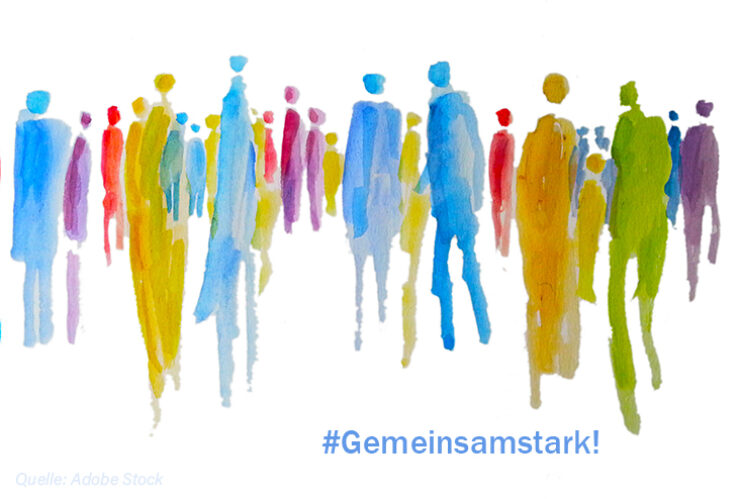 Silhouette von vielen bunten Menschen in einer Gruppe, Menscheng