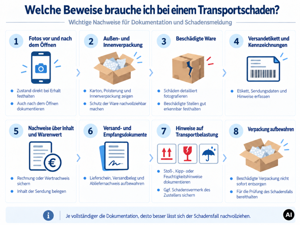 Infografik Transportschaden: 6 Schritte zur Schadensmeldung