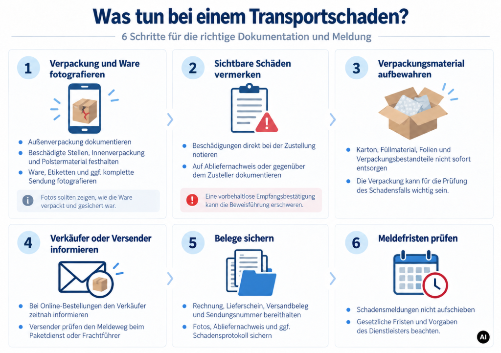 Infografik zum Transportschaden: 6 Schritte
