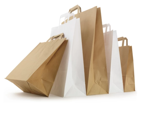 Weiße und braune Papier-Tragetaschen mit Papierhenkel RAJA